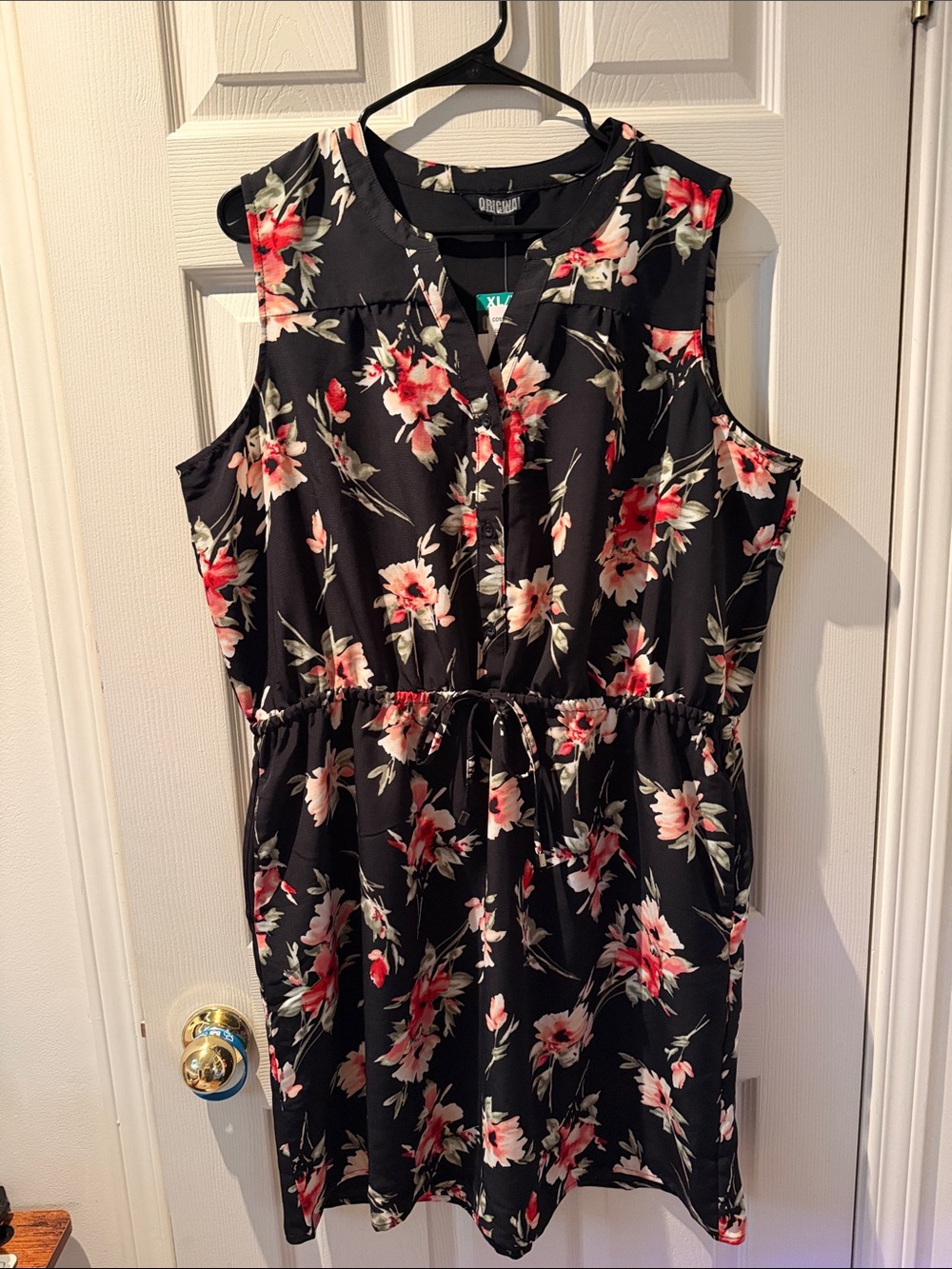 Nicole Miller Black Sleeveless Floral Midi Dress with Pink & Cream Blooms